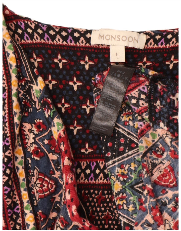 Damska sukienka asymetryczna Monsoon UK 16, duża, wielokolorowa, bawełniana w kwiaty