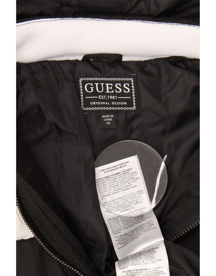 GUESS Womens Graphic Hooded Padded Jacket US 10 Large Black Colourblock Vintage Guess and Second-Hand Guess from Messina Hembry 