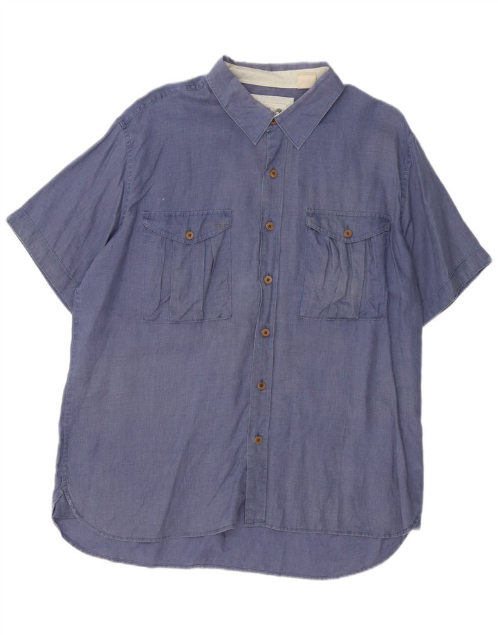 Męska koszula slim fit Timberland z krótkim rękawem XL, niebieska konopna