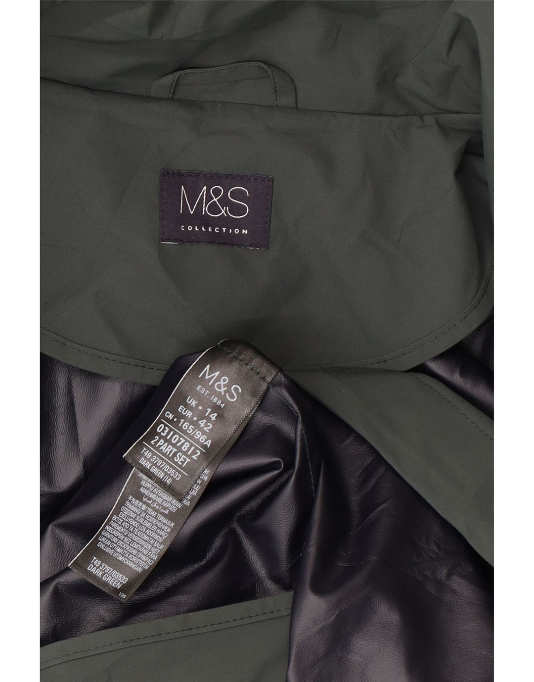 Damski płaszcz przeciwdeszczowy z kapturem Marks & Spencer UK 14, duży, zielony, poliester