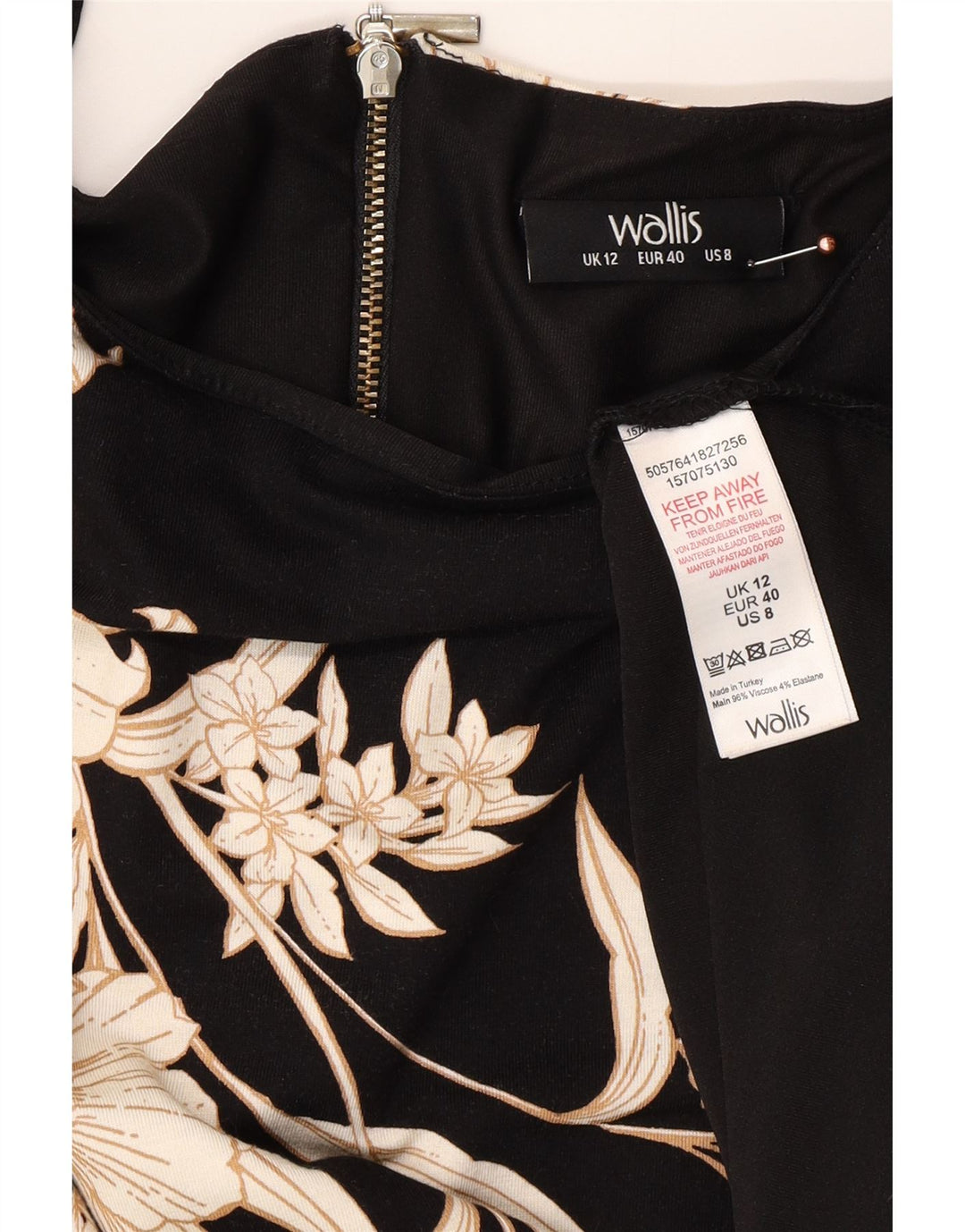 WALLIS Womens Long Sleeve Shift Dress UK 12 Medium  Black Floral Viscose