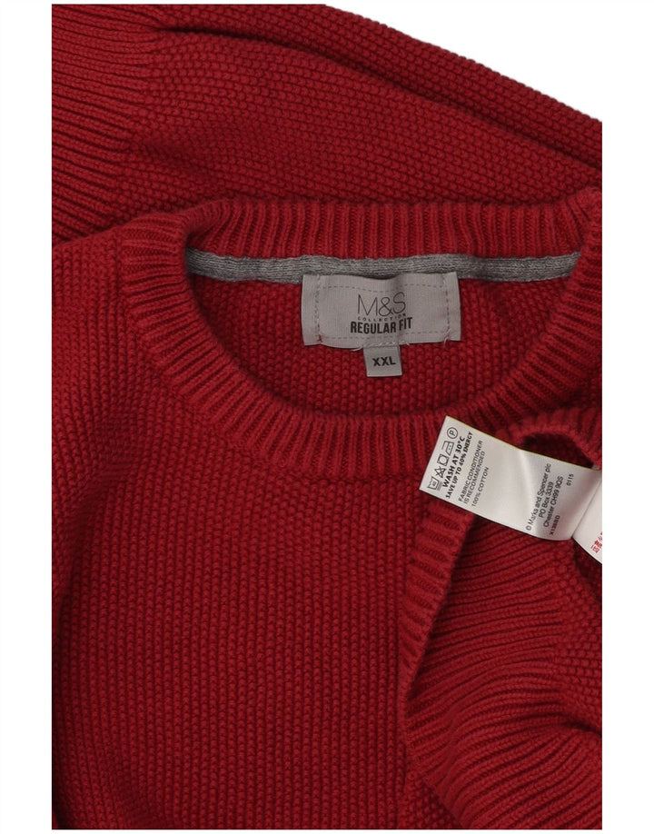 Marks & Spencer Męski sweter o regularnym kroju z okrągłym dekoltem, 2XL, czerwony, bawełniany