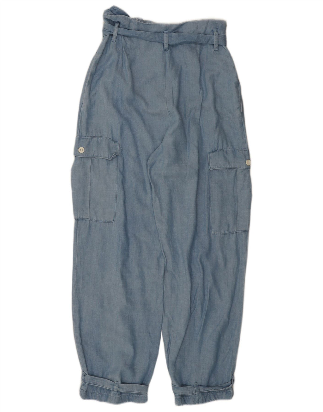 Damskie spodnie cargo z wysokim stanem i luźnym krojem ZARA, małe W26 L26 niebieskie