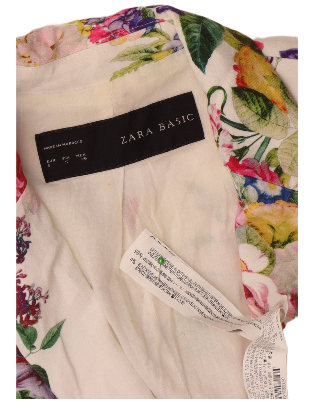 Damska marynarka Zara zapinana na 1 guzik UK 10 Small White Floral Wiskoza