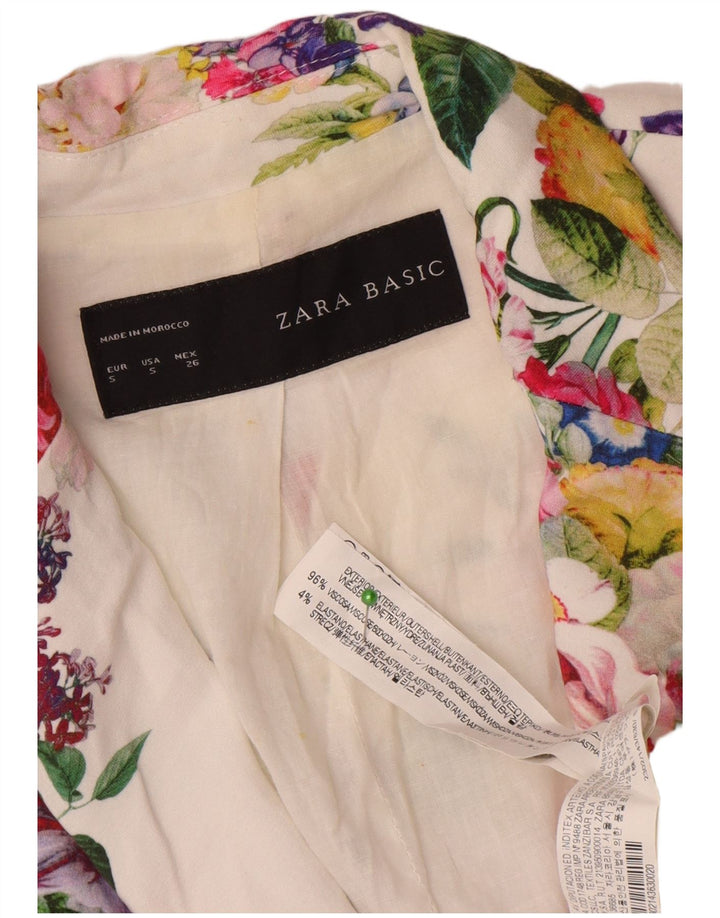 Damska marynarka Zara zapinana na 1 guzik UK 10 Small White Floral Wiskoza