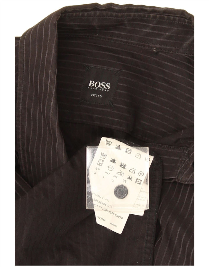 Męska dopasowana koszula Hugo Boss, duża, czarna, bawełniana w paski