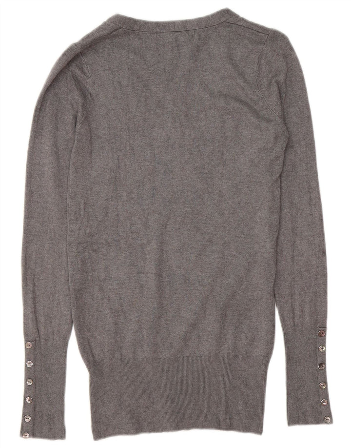 ZARA Womens V-Neck Jumper Sweater UK 10 Small Grey Rayon