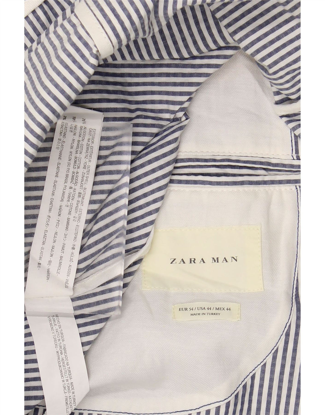 ZARA Mens 2 Button Blazer Jacket IT 54 2XL Blue Striped Cotton