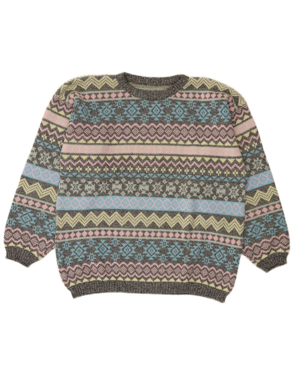 Vintage Womens Boat Neck Jumper Sweater UK 14 Large Multicoloured Fair Isle