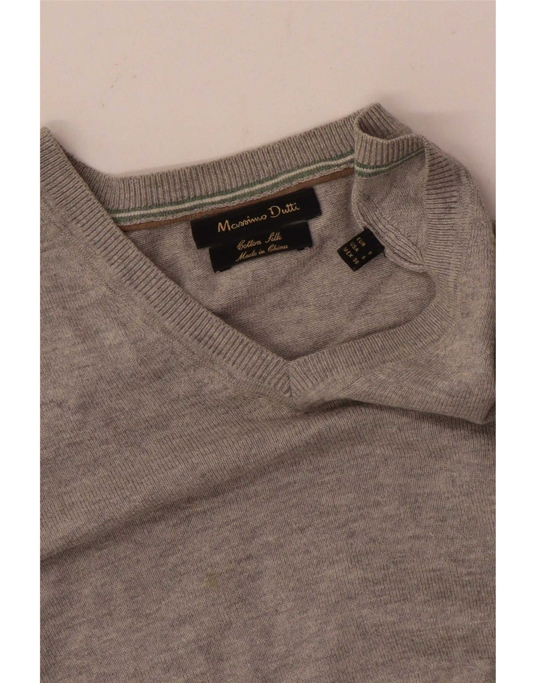 Męski sweter Massimo Dutti z dekoltem w kształcie litery V, mały, szary, z bawełny w plamki