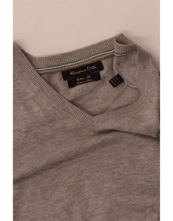 Męski sweter Massimo Dutti z dekoltem w kształcie litery V, mały, szary, z bawełny w plamki