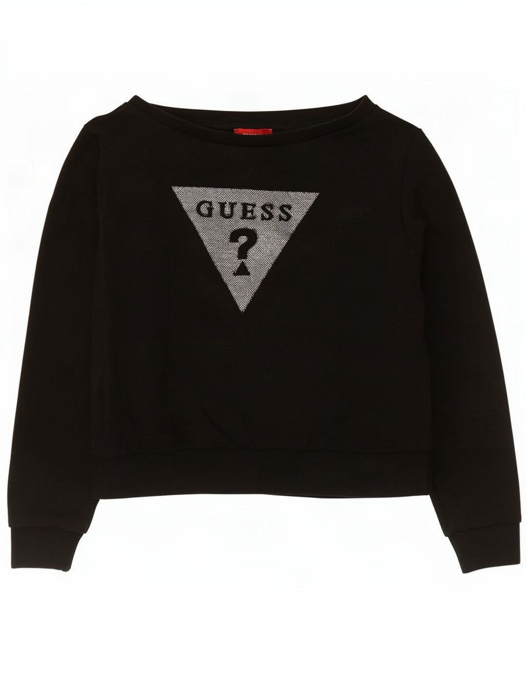 Damska bluza Guess Crop Graphic Jumper UK 14, średnia czarna bawełna