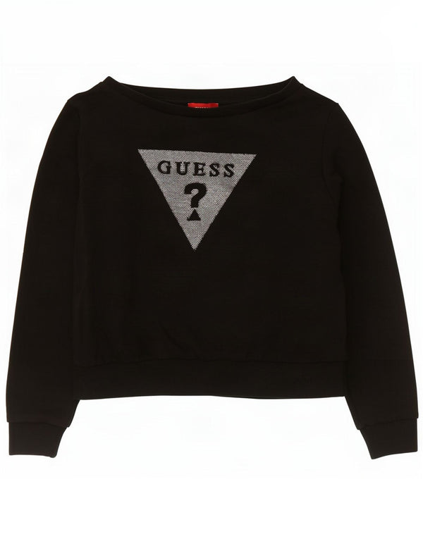 Damska bluza Guess Crop Graphic Jumper UK 14, średnia czarna bawełna