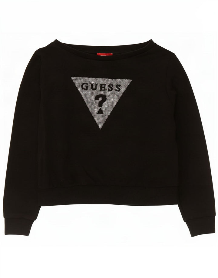 Damska bluza Guess Crop Graphic Jumper UK 14, średnia czarna bawełna