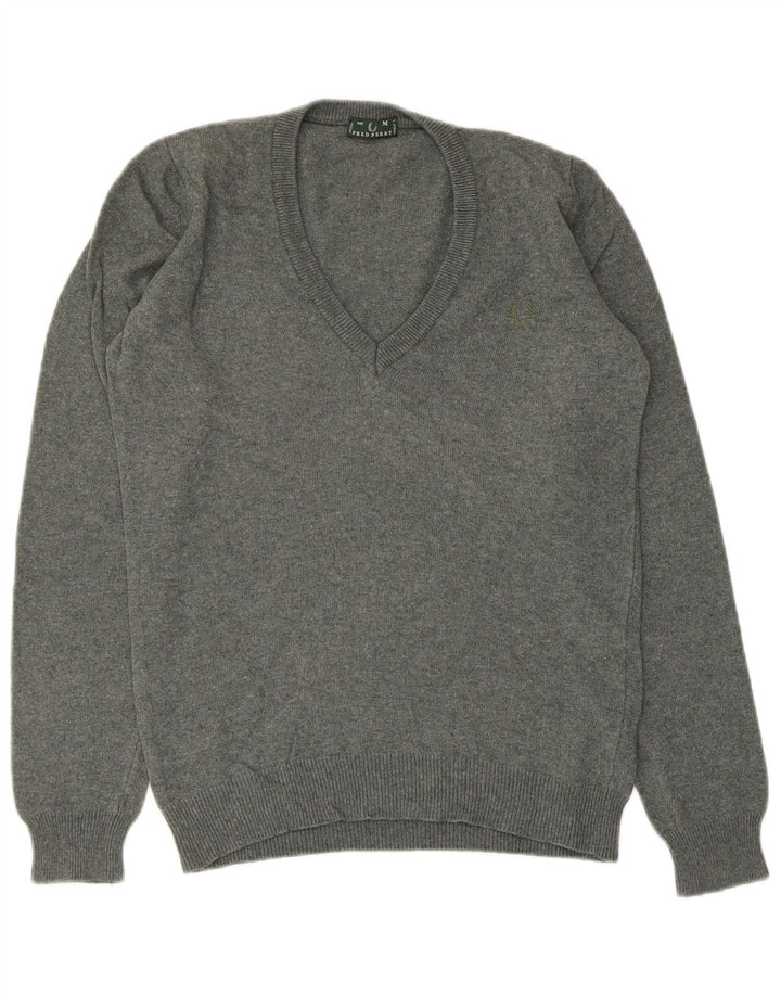 Sweter damski Fred Perry z dekoltem w kształcie litery V, UK 12, średnioszary, wełniany