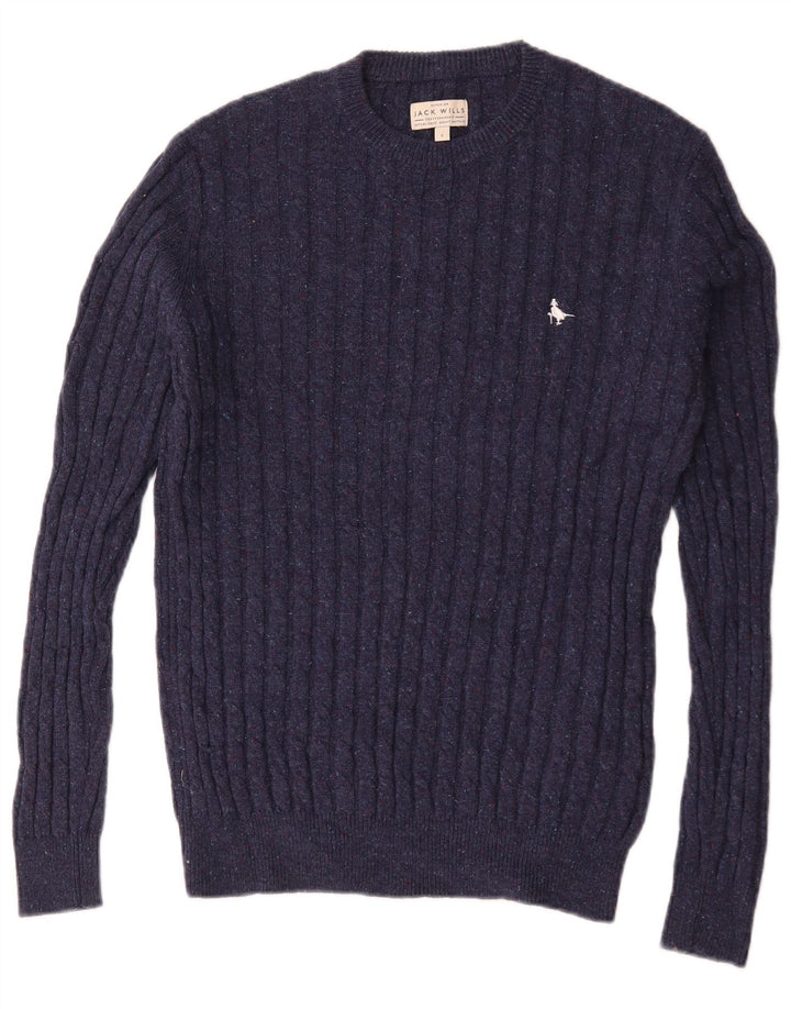 Męski sweter Jack Wolfskin z okrągłym dekoltem, mały, granatowy, wełniany w cętki