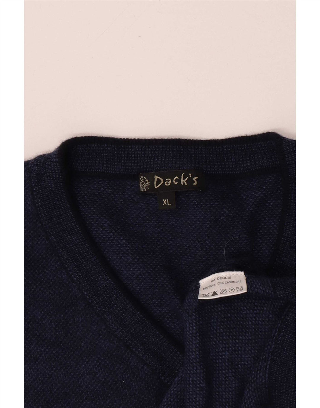 Męski sweter z dekoltem w kształcie litery V, XL, granatowy, wełniany