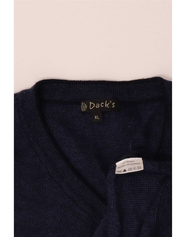 Męski sweter z dekoltem w kształcie litery V, XL, granatowy, wełniany
