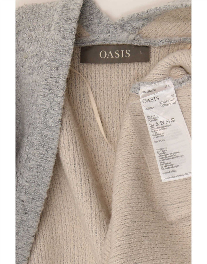 Damski sweter oversize Oasis z otwartym kardiganem UK 16, duży, szary, akrylowy