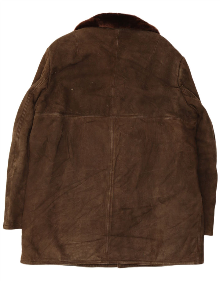 Vintage męska kurtka shearling UK 42 XL brązowa skóra