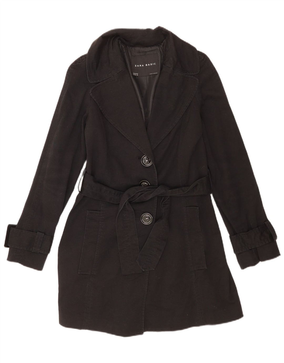 Płaszcz damski Zara UK 6 XS, czarny, bawełniany