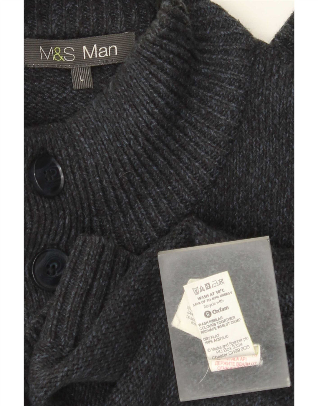 Marks & Spencer Męski sweter zapinany na guziki, duży, granatowy, nakrapiany