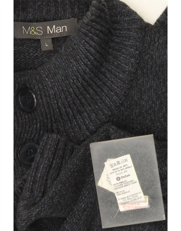 Marks & Spencer Męski sweter zapinany na guziki, duży, granatowy, nakrapiany