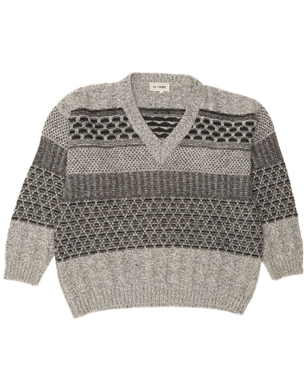 Męski sweter w stylu vintage z dekoltem w szpic IT 54 XL Szary, geometryczny akryl