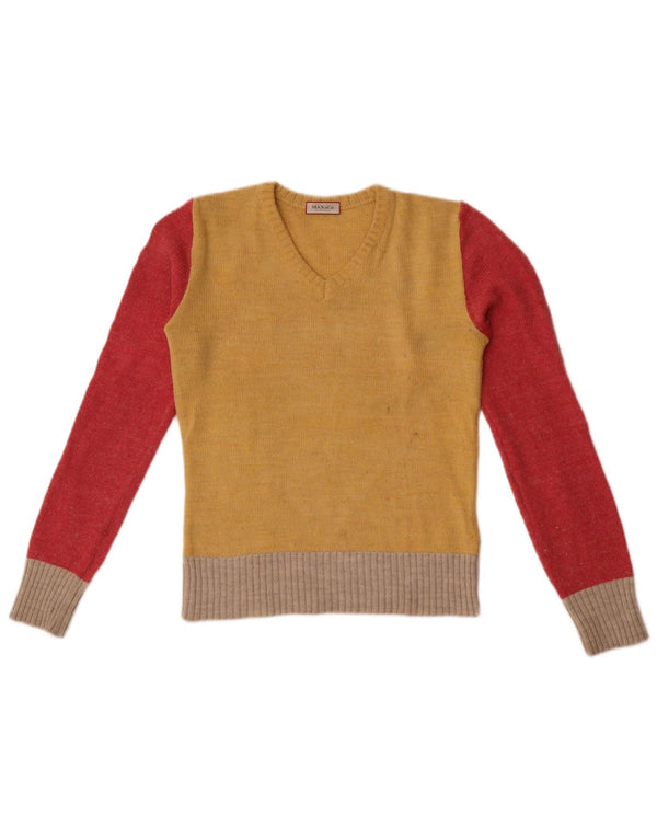 Damski sweter Max & Co. z dekoltem w kształcie litery V, UK 10, mały, żółty, z blokami kolorów