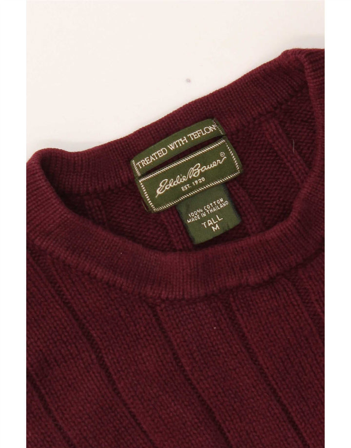Męski sweter z okrągłym dekoltem Eddie Bauer, średniej wielkości bordowy bawełniany