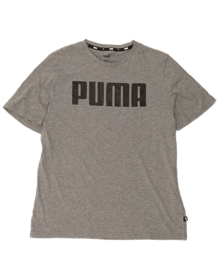 Męski T-shirt z grafiką Puma, duży, szary, bawełniany