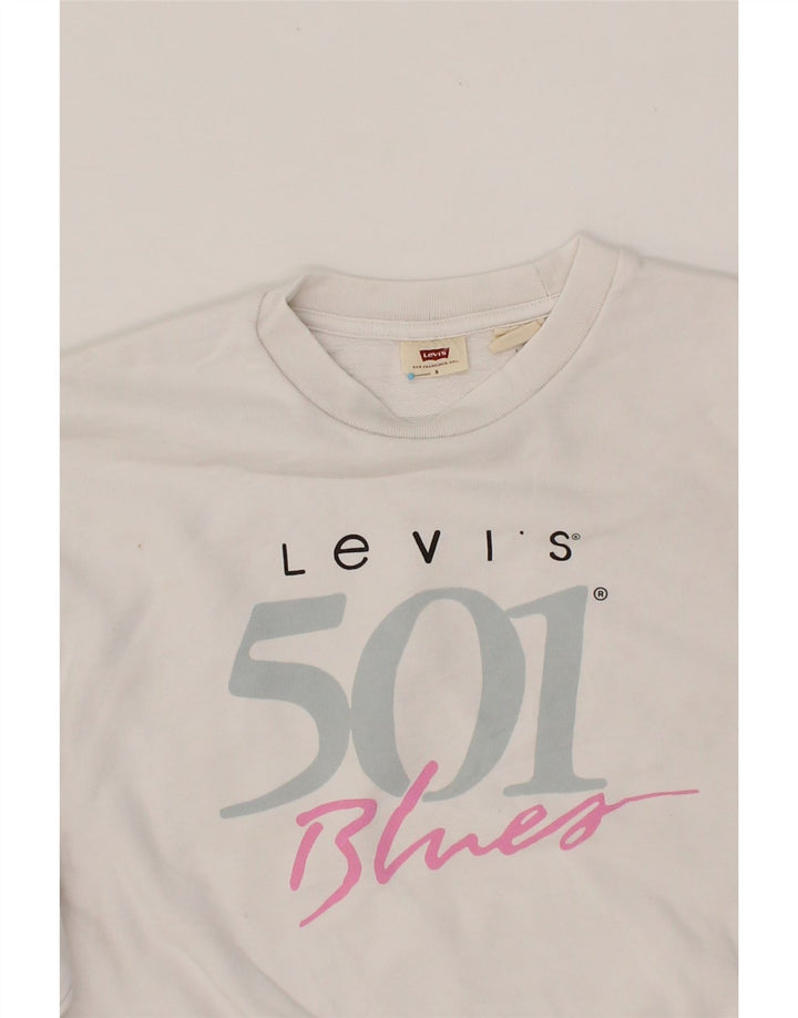 LEVI'S Womens Oversized Graphic Crop Sweatshirt Jumper UK 10 Small White Vintage Levi's and Second-Hand Levi's from Messina Hembry 