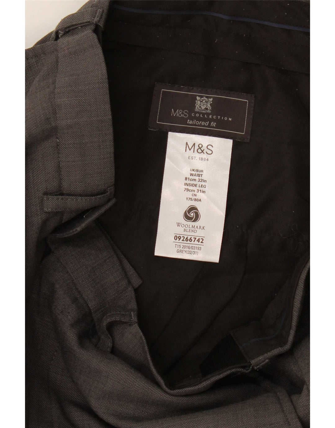 Marks & Spencer Męskie spodnie garniturowe o prostym kroju W32 L26 Szara wełna