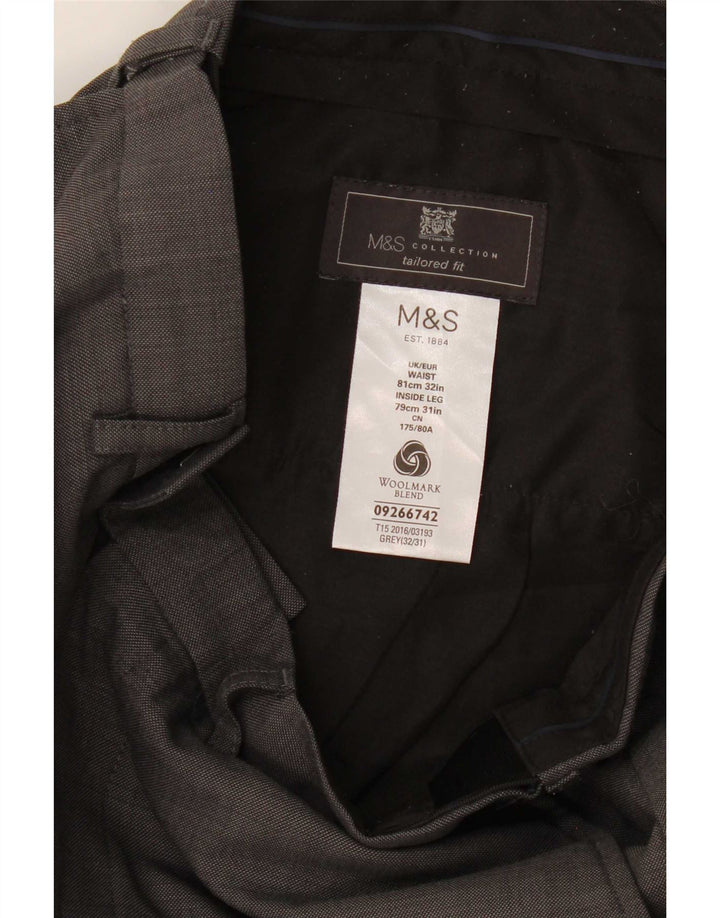 Marks & Spencer Męskie spodnie garniturowe o prostym kroju W32 L26 Szara wełna