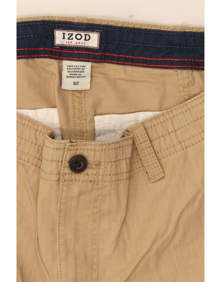 IZOD Mens Cargo Shorts W32 Medium Beige Pinstripe Cotton Vintage Izod and Second-Hand Izod from Messina Hembry 