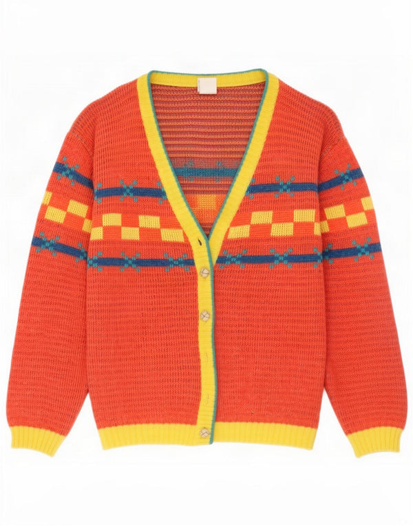 Vintage damski sweter kardigan UK 14 średni czerwony geometryczny