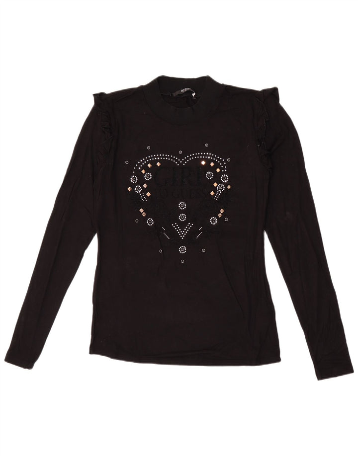 Damski graficzny top Guess z długim rękawem UK 10 Small, czarna wiskoza