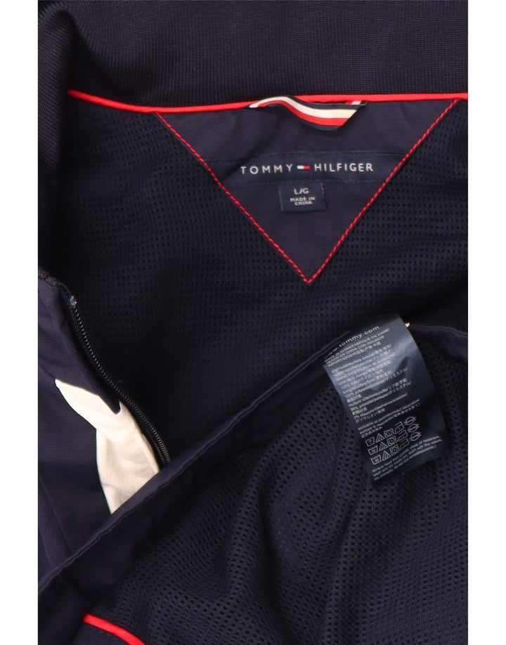 Damska kurtka przeciwdeszczowa Tommy Hilfiger UK 14, duża, granatowa, nylonowa w bloki kolorów