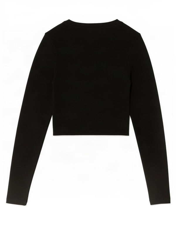Zara Womens Crop Top Long Sleeve UK 8 Small Black Viscose