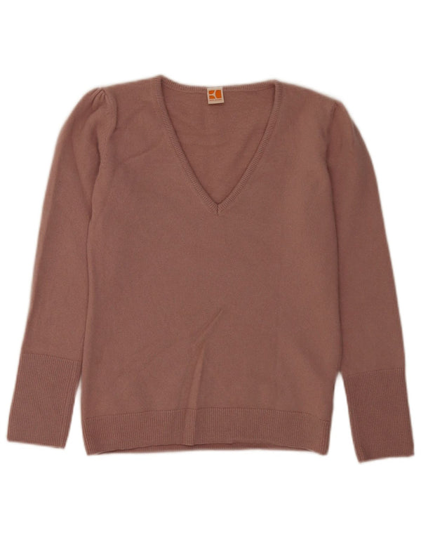 Sweter damski Hugo Boss z dekoltem w kształcie litery V, UK 12, średni różowy kaszmir