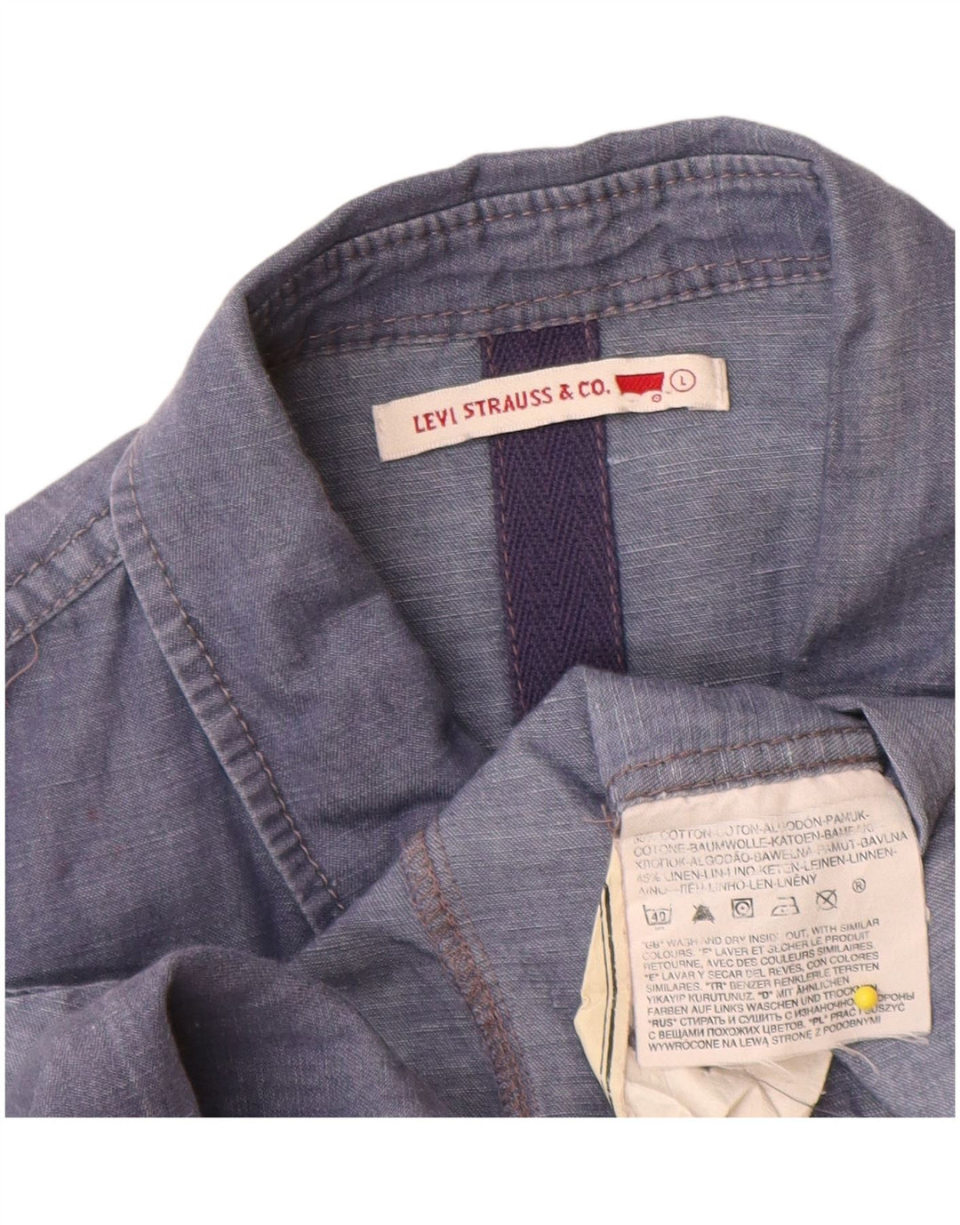 Damska koszula z krótkim rękawem Levi's UK 14, duża, niebieska, bawełniana