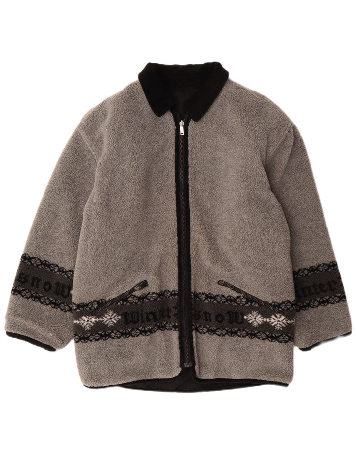 Męska dwustronna kurtka polarowa VINTAGE Graphic UK 38 Medium Grey Fair Isle