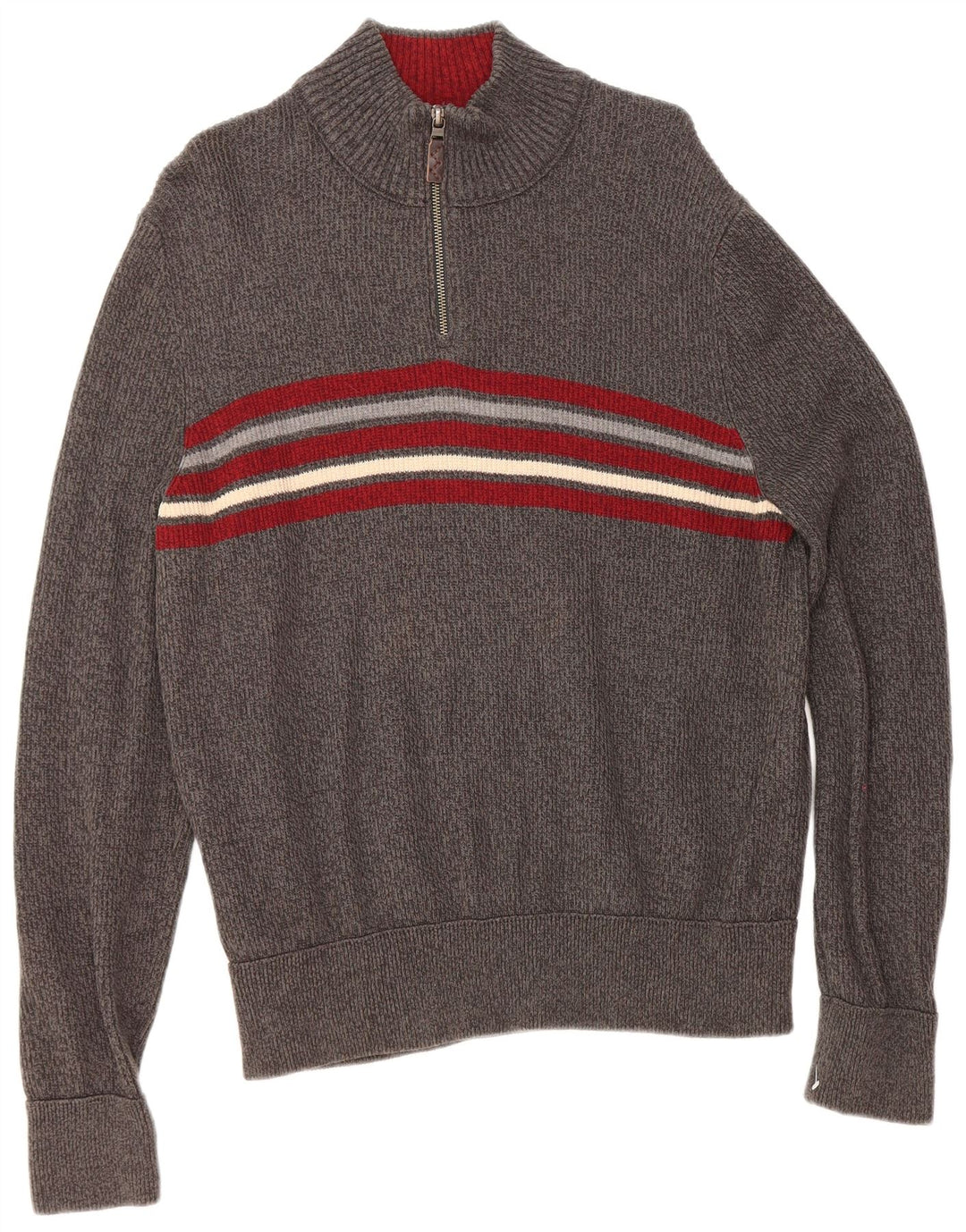 EDDIE BAUER Męski sweter zapinany na zamek, duże, bawełniane, w szare paski