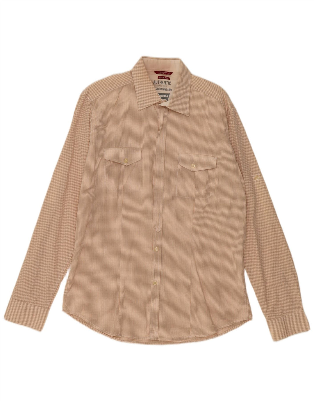 Koszula męska Carrera Slim Fit, duża, beżowa, bawełniana w kratkę