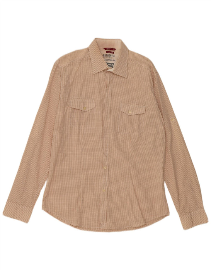 Koszula męska Carrera Slim Fit, duża, beżowa, bawełniana w kratkę