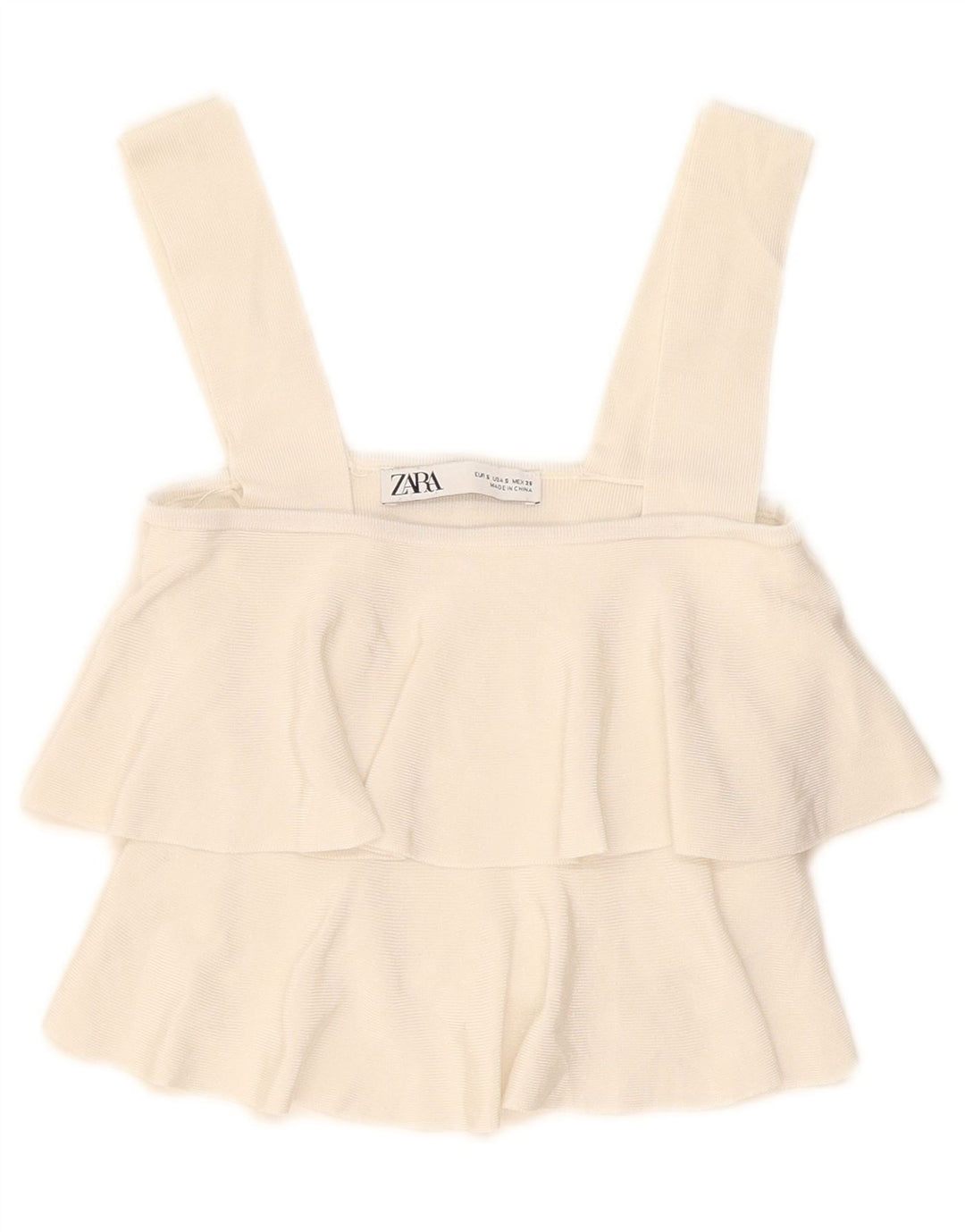 Damski top na ramiączkach Zara Crop Ruffle Front UK 8 Small Off White Wiskoza
