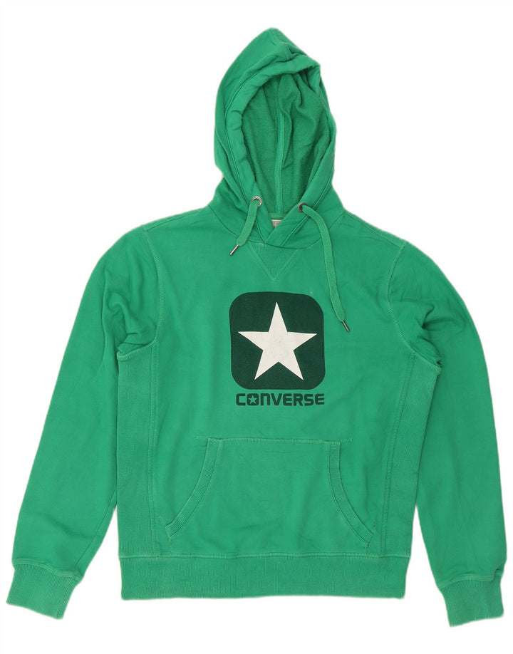 Męski sweter z kapturem Converse z grafiką, średnio zielony, bawełniany