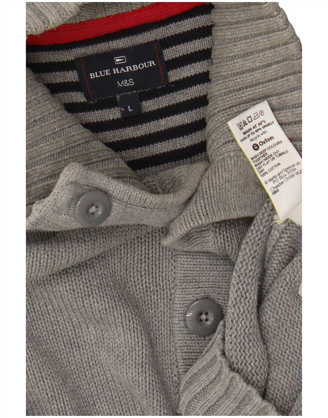 Marks & Spencer Męski niebieski sweter z guzikami pod szyją, duży szary