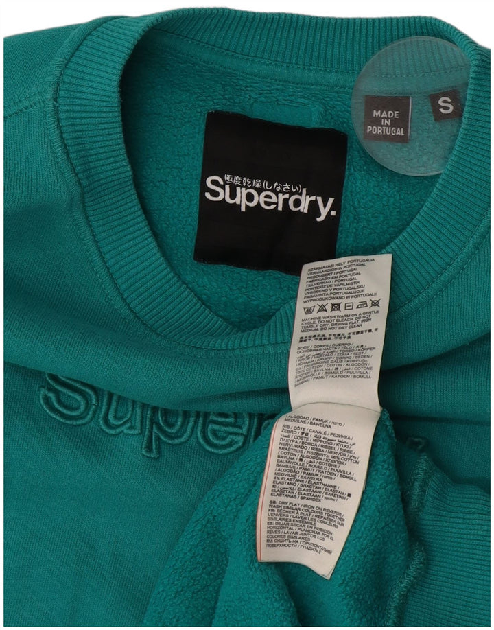 SUPERDRY Męski sweter z grafiką, mały, turkusowy, bawełniany