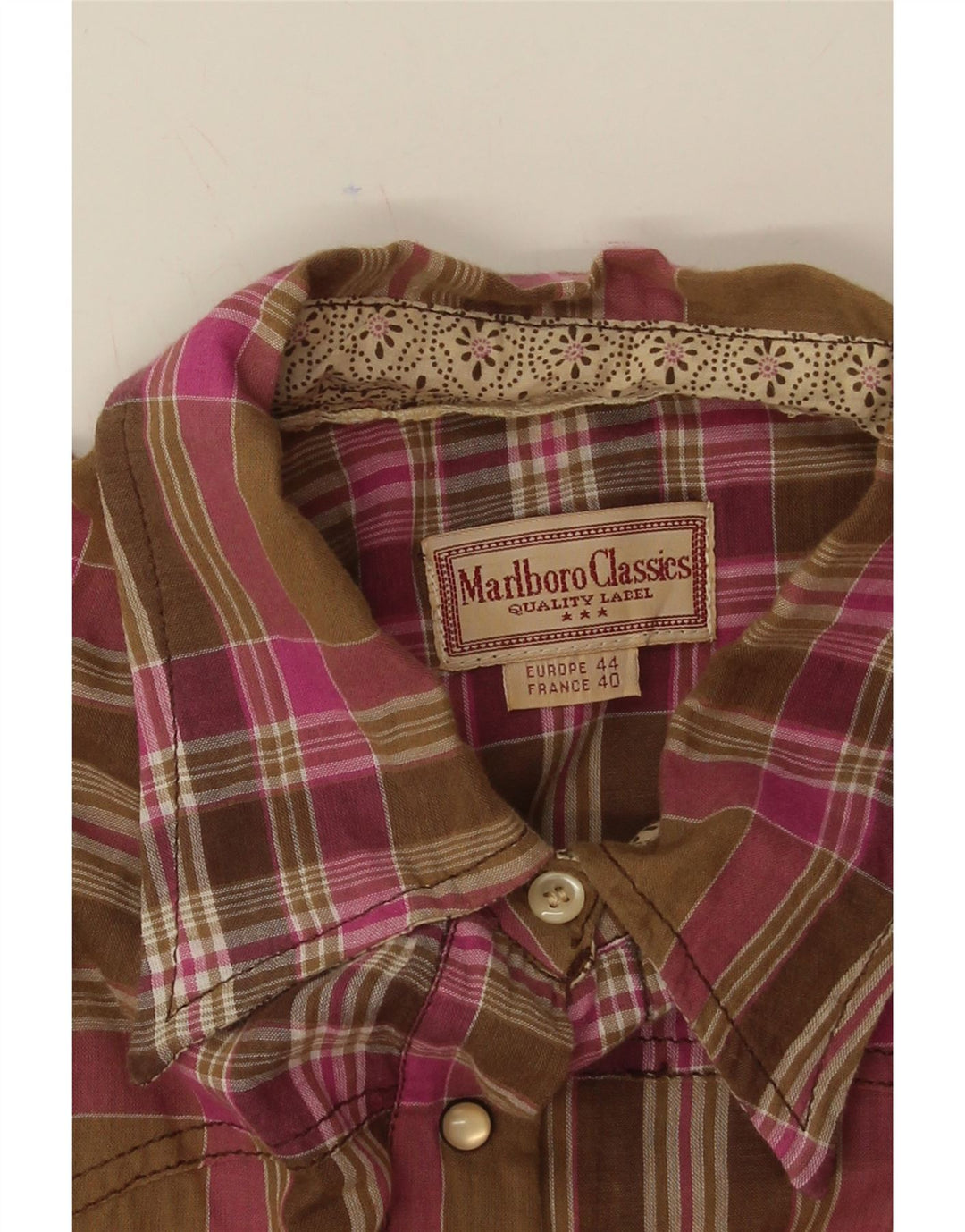 MARLBORO CLASSICS Womens Short Sleeve Shirt EU 44 XL Brown Check Vintage Marlboro Classics and Second-Hand Marlboro Classics from Messina Hembry 